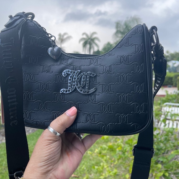 JUICY COUTURE Black Embossed Crossbody Bag in Liquorice (Black) w/Coin/Air Pods - Picture 2 of 16